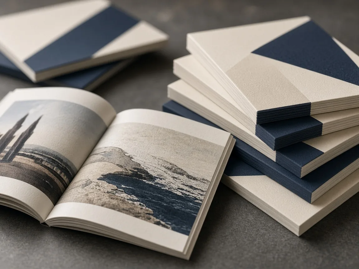 Printed catalogues and brochure collateral from the same studio