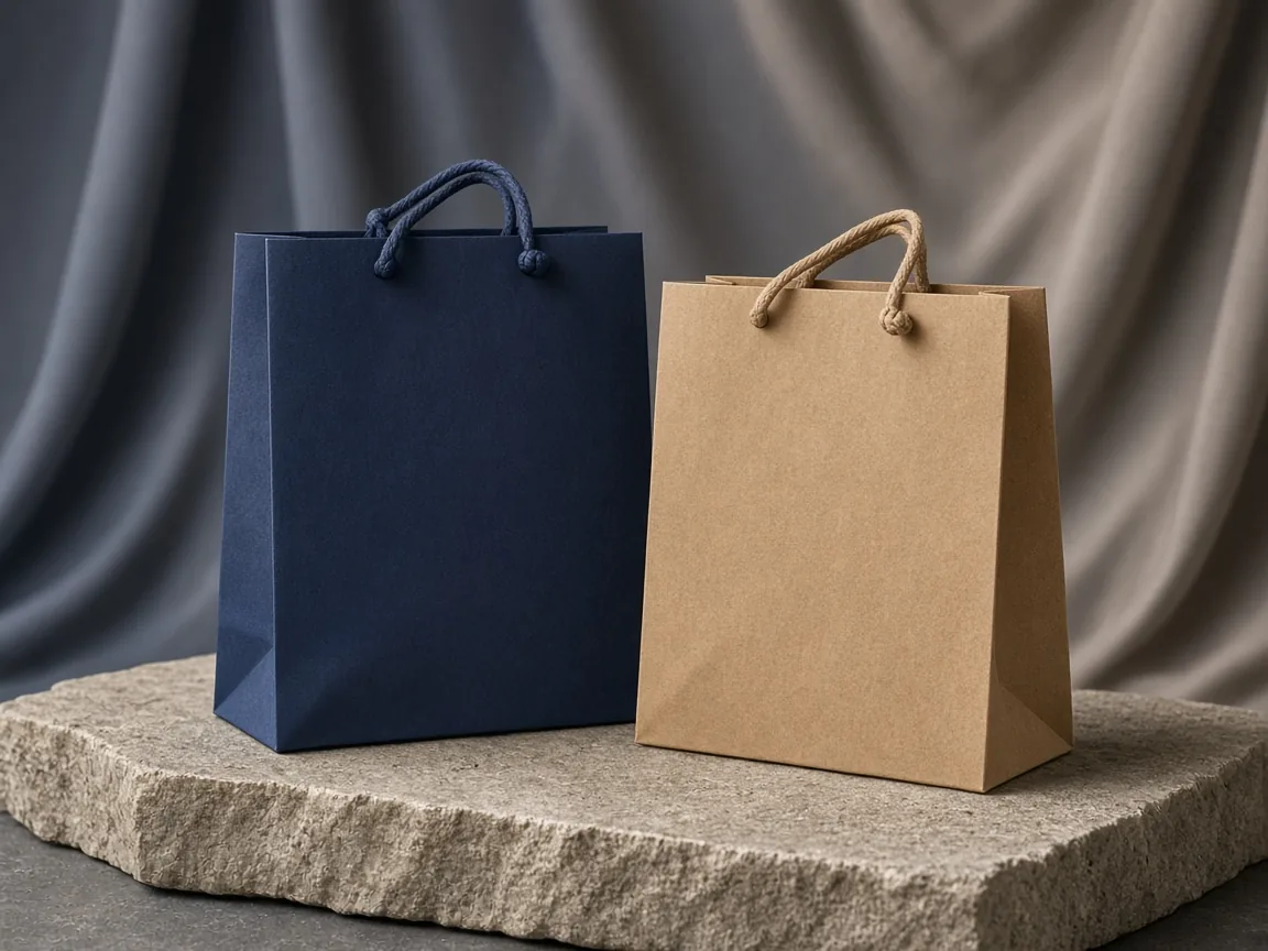 Printed paper retail bag material with twisted handles